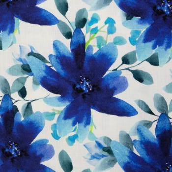 Double Slub Musselin Haren Blaue Blüten by Swafing 